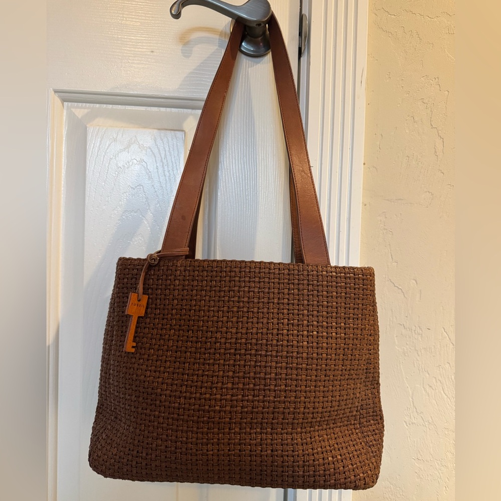 Fossil Brown Woven Tote Bag